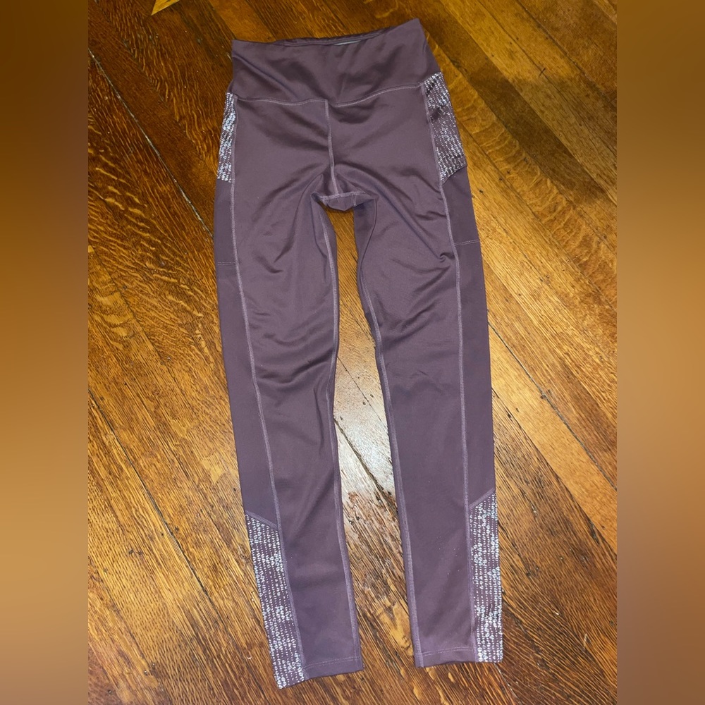 Go kite mauve purple yoga running pants tights nwot reflective pocket athletic